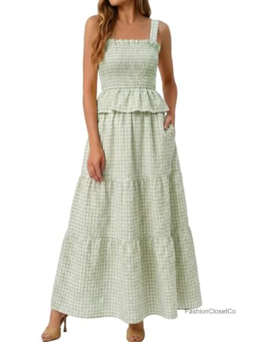 2 Piece Skirt Set Square Neck Tank Maxi Skirt with Pockets Cotton Blend Summer